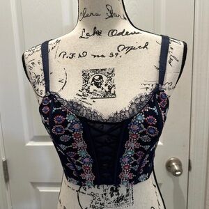 Victoria's Secret Dream Angels Navy Bustier with Embroidery